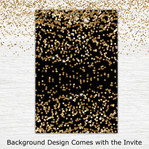 gold glitter foil balloons black back design birthday invitation