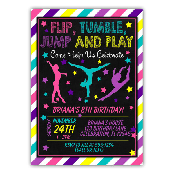 Gymnastics Party Invitation Printable Girl Birthday Party Invite