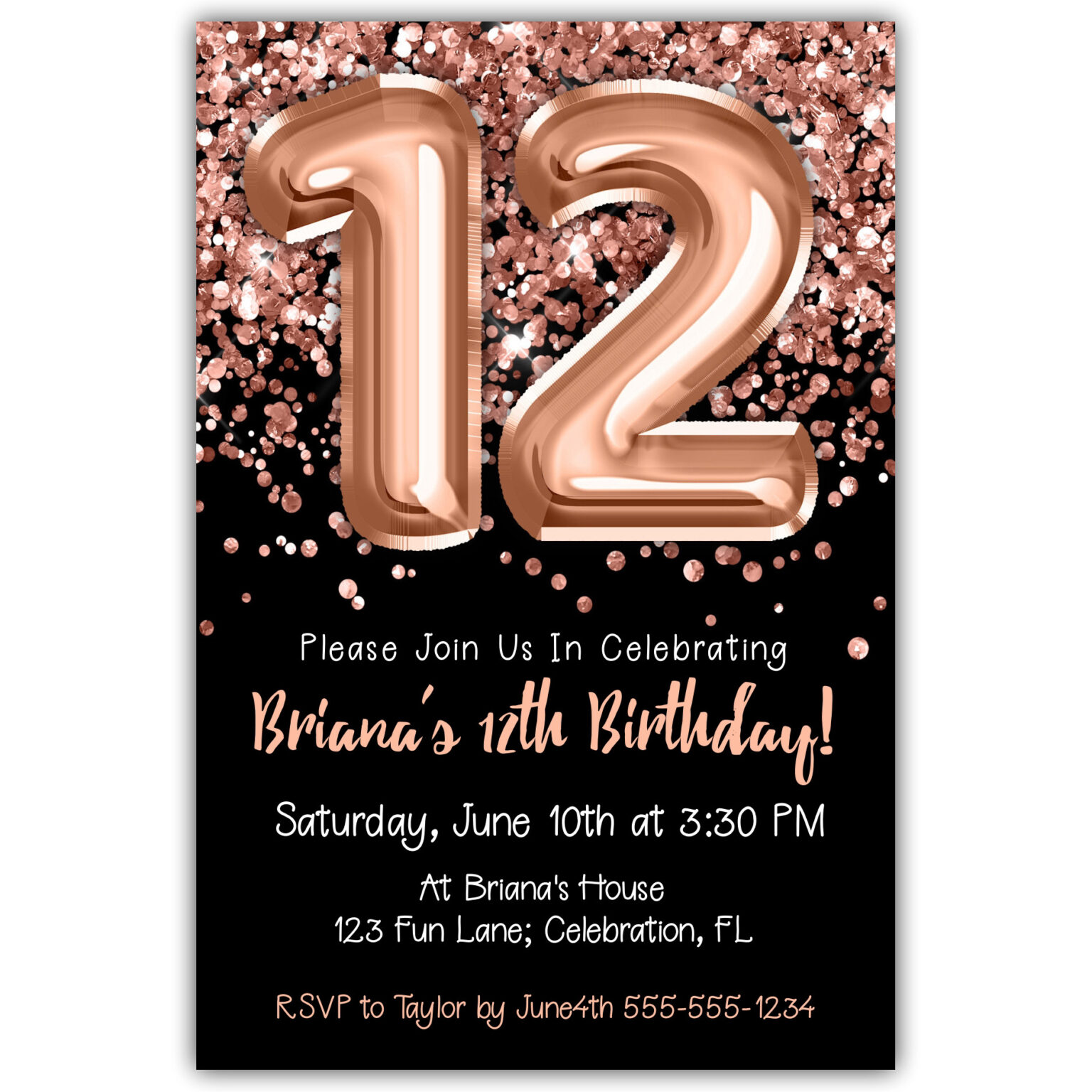 9th Birthday Invitation Gold Balloons Glitter on Black Birthday Party ...