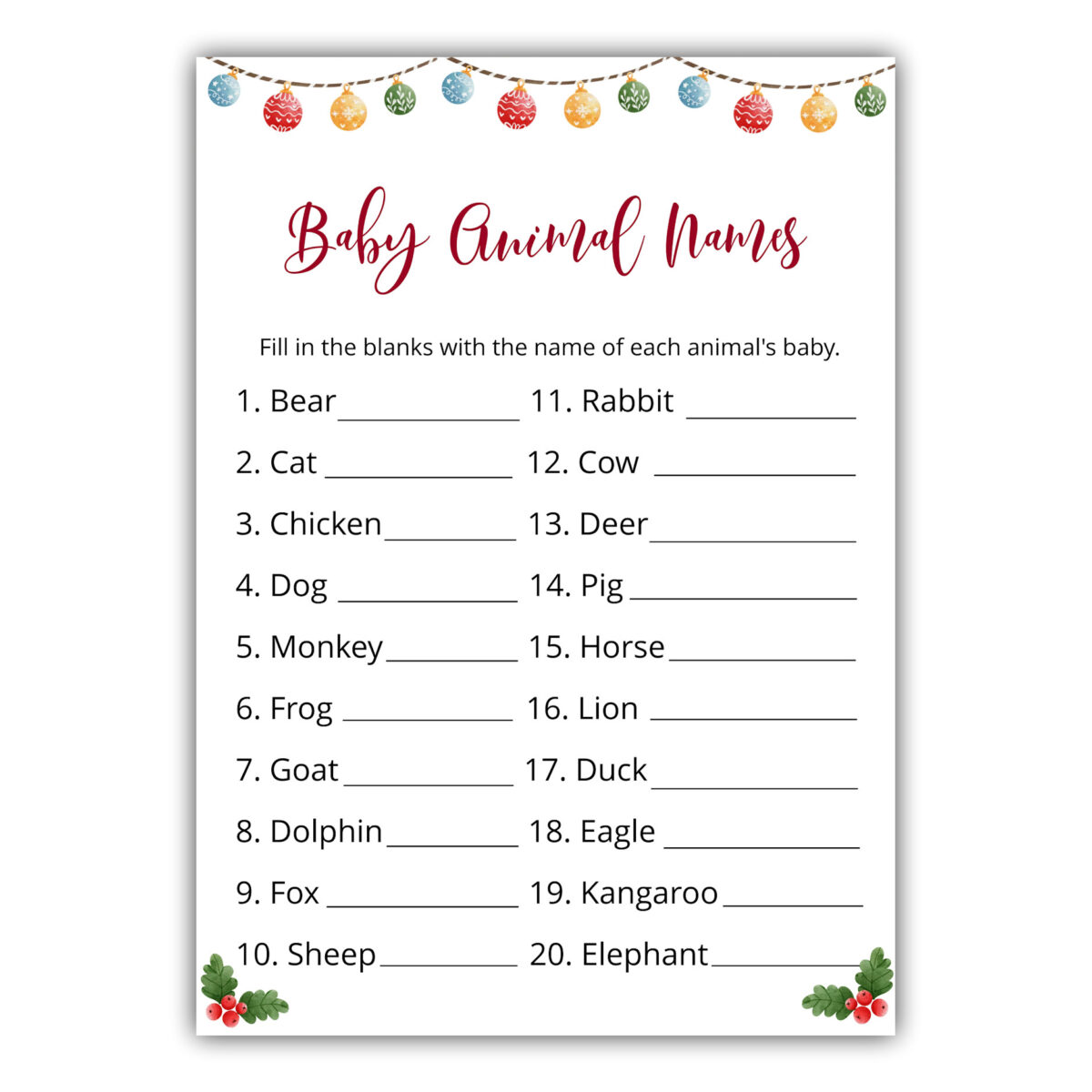 Hydrangeas Blue Flowers Baby Shower Game Baby Animal Names
