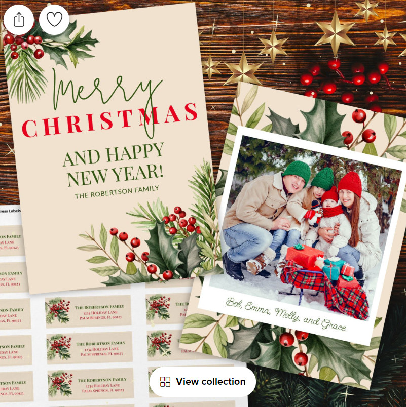 Holly and Pine Christmas Card and Printables