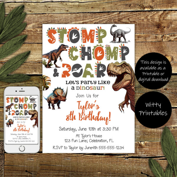 Dinosaur Birthday Party Invitation for a Cool Prehistoric Dinosaur Birthday