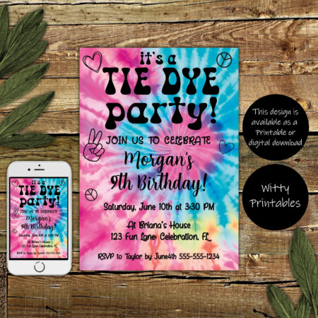 tie dye party invitation