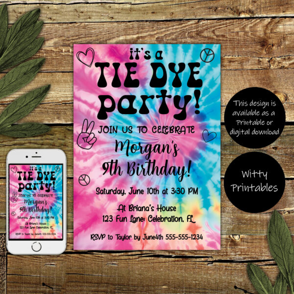Tie Die Party Birthday Party Invitation