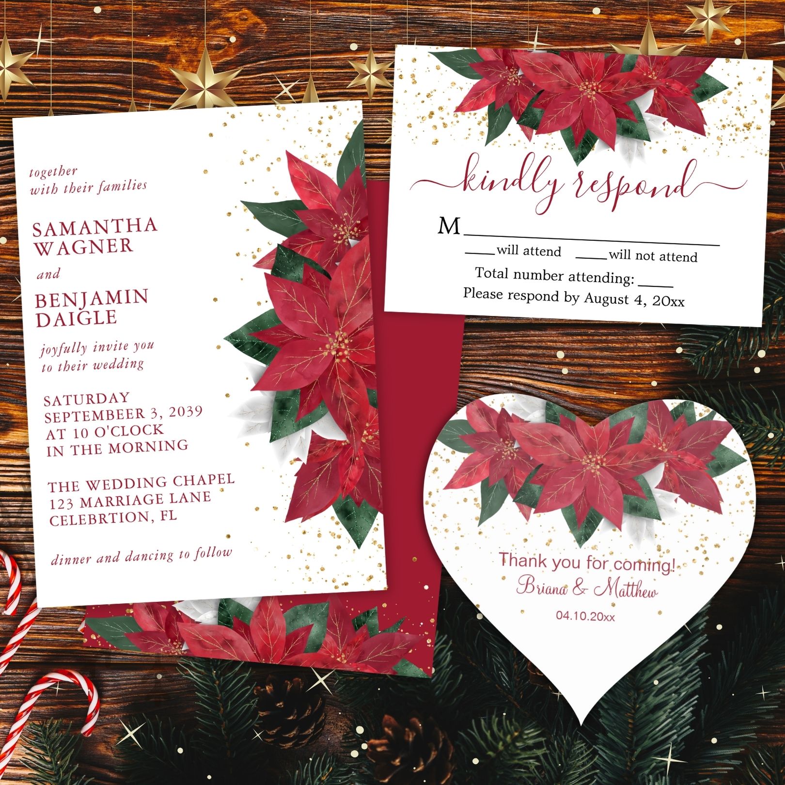 Poinsettia Christmas Wedding invitation Printables