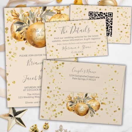 Gold Ornament Christmas Wedding Suite in Gray, Ivory, or Black