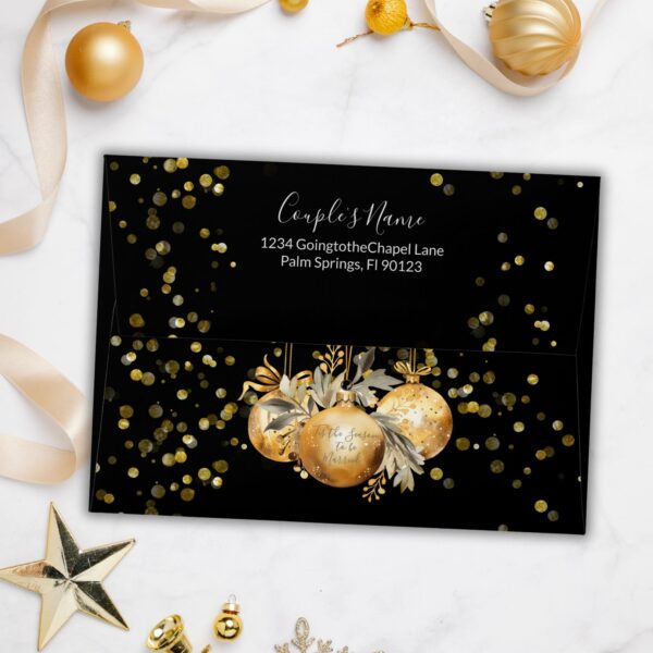 christmas wedding envelope black gold ornament