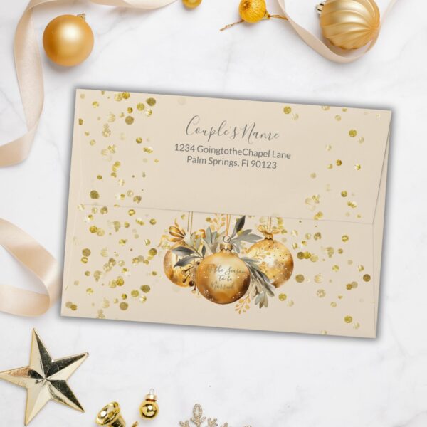 christmas gold ornament wedding invitation