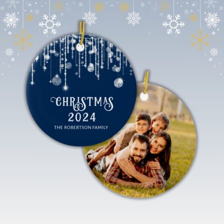 photo christmas ornament, navy blue