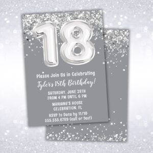 18th birthday party invitation, silver, gray