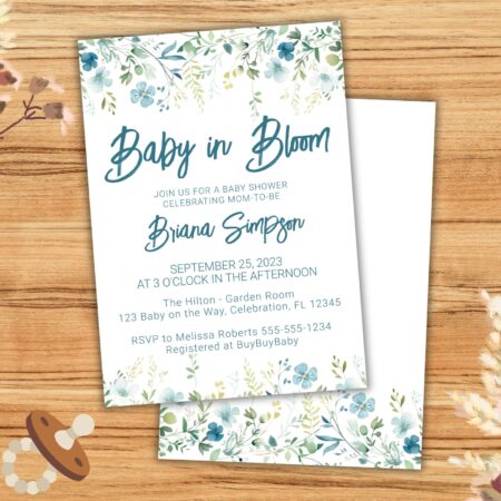 teal blue wildflowers Baby Shower Invitation & Supplies