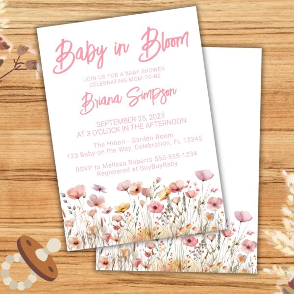 cut pink wildflowers baby in bloom girl baby shower