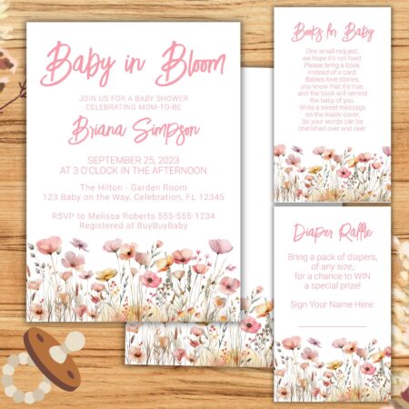 Pink Wildflowers Girl Baby Shower Invitation & Supplies