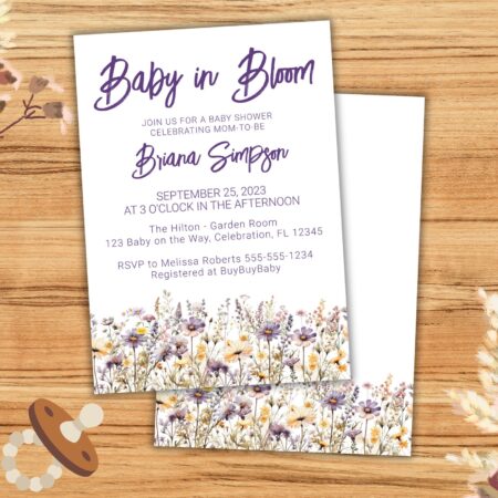 purple neutral baby shower invitation