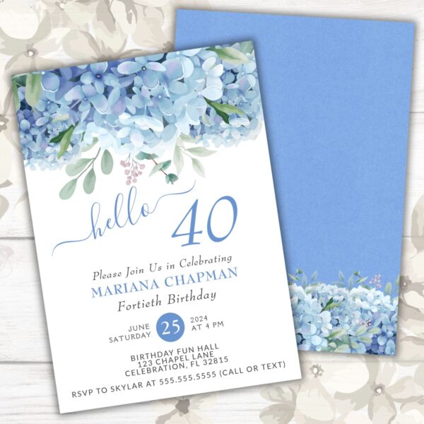 blue hydrangeas 40th birthday party