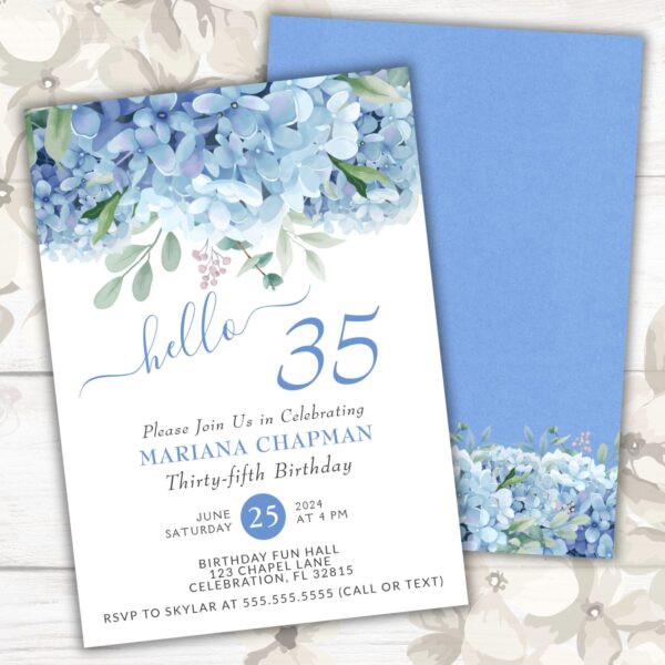 blue hydrangeas 35th birthday party