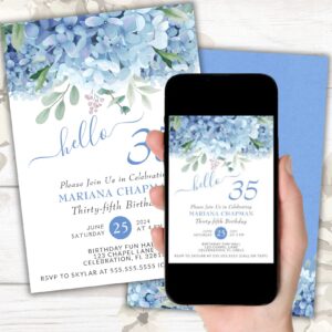 blue hydrangeas 35th birthday party digital download