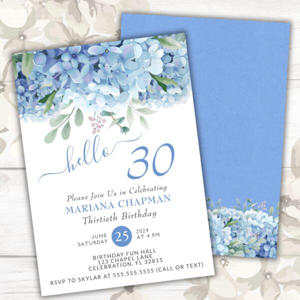 blue hydrangeas 30th birthday party