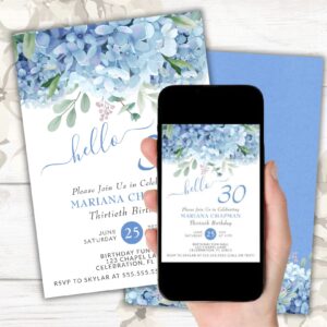 blue hydrangeas 30th birthday party digital download