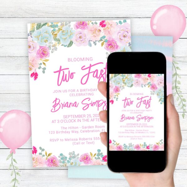 two fast birthday invitation digital