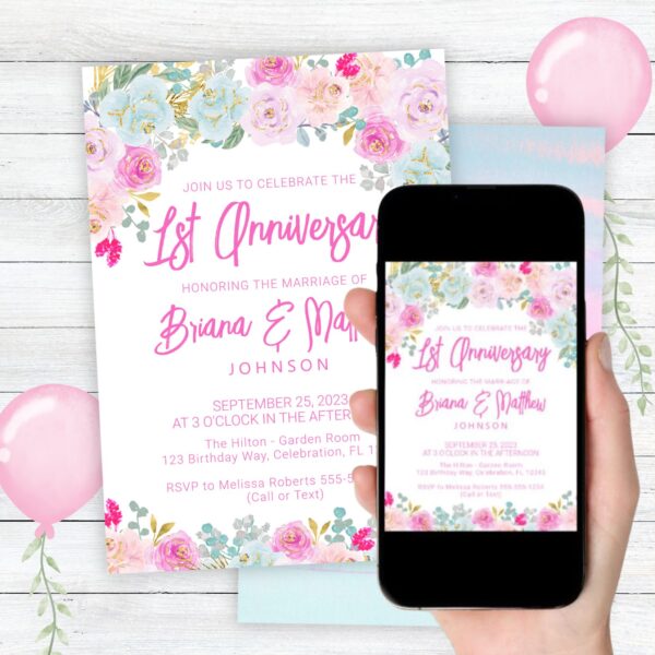 1st wedding anniversary invitation digital