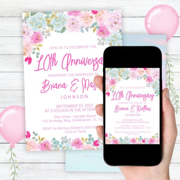 10th wedding anniversary invitation digital