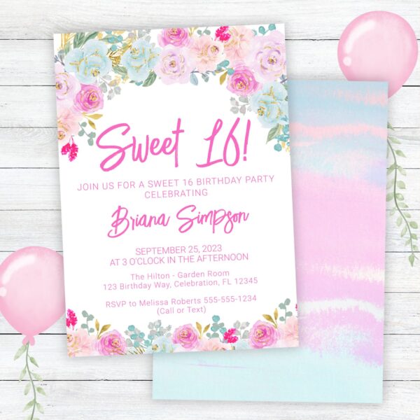 sweet 16 birthday party invitation