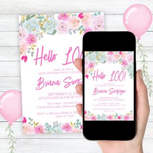 100th birthday party invitation pink