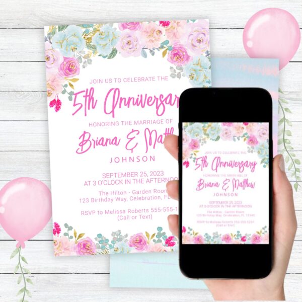 5th wedding anniversary invitation digital