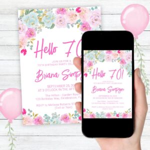 70th birthday party invitation pink