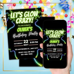 Green Glow Party Invitation Birthday Party Invite
