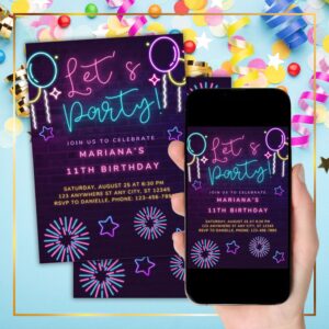 Neon Glow Party Invitation Birthday Party Invite