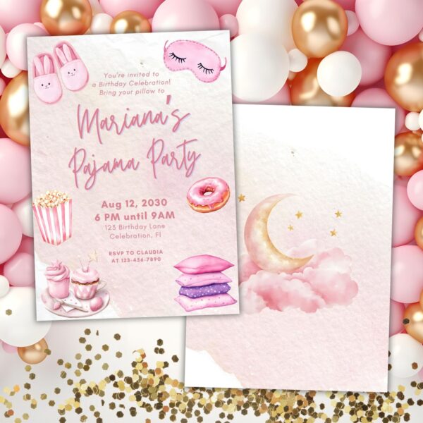 Pink Pajama Party Invitation Sleep Over Birthday Party Invite - Image 3