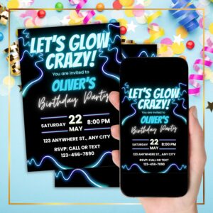 Blue Glow Party Invitation Birthday Party Invite