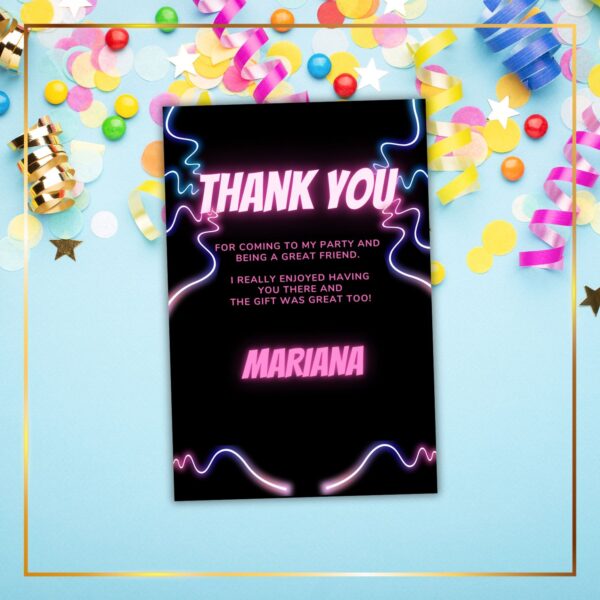 Neon Pink Glow Party Invitation Birthday Party Invite - Image 2